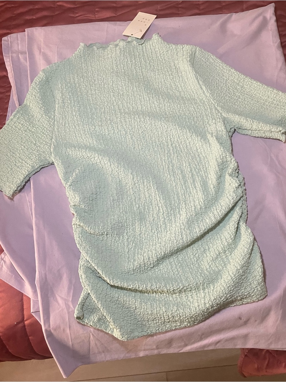 Sage Textured Knit Mock Neck Ruffle Blouse Top Size Small ( A New Day)